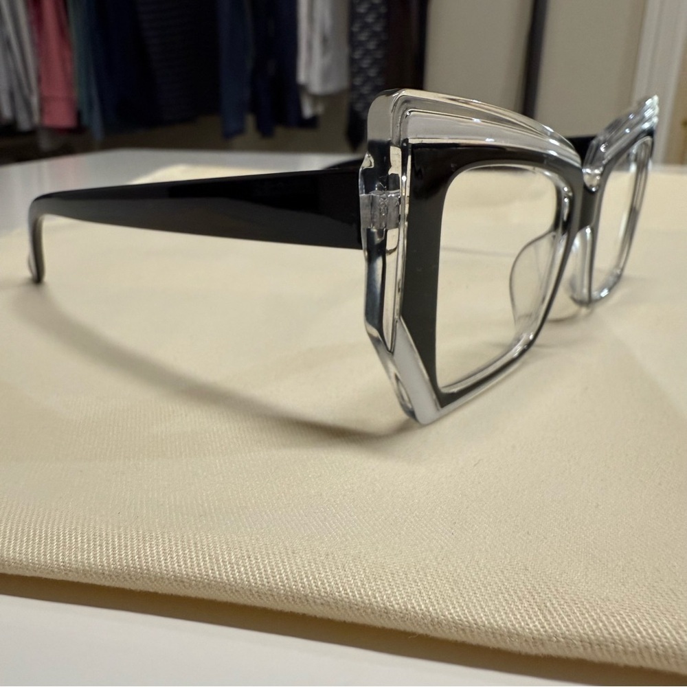 NWOT Boutique Black and White Clear Lens Eyeglasses - Picture 4 of 7
